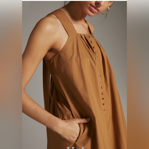 NWT retail $390. Anthropologie Tan Maxi Dress with shear bottom. Sz 6 - Picture 3 of 12